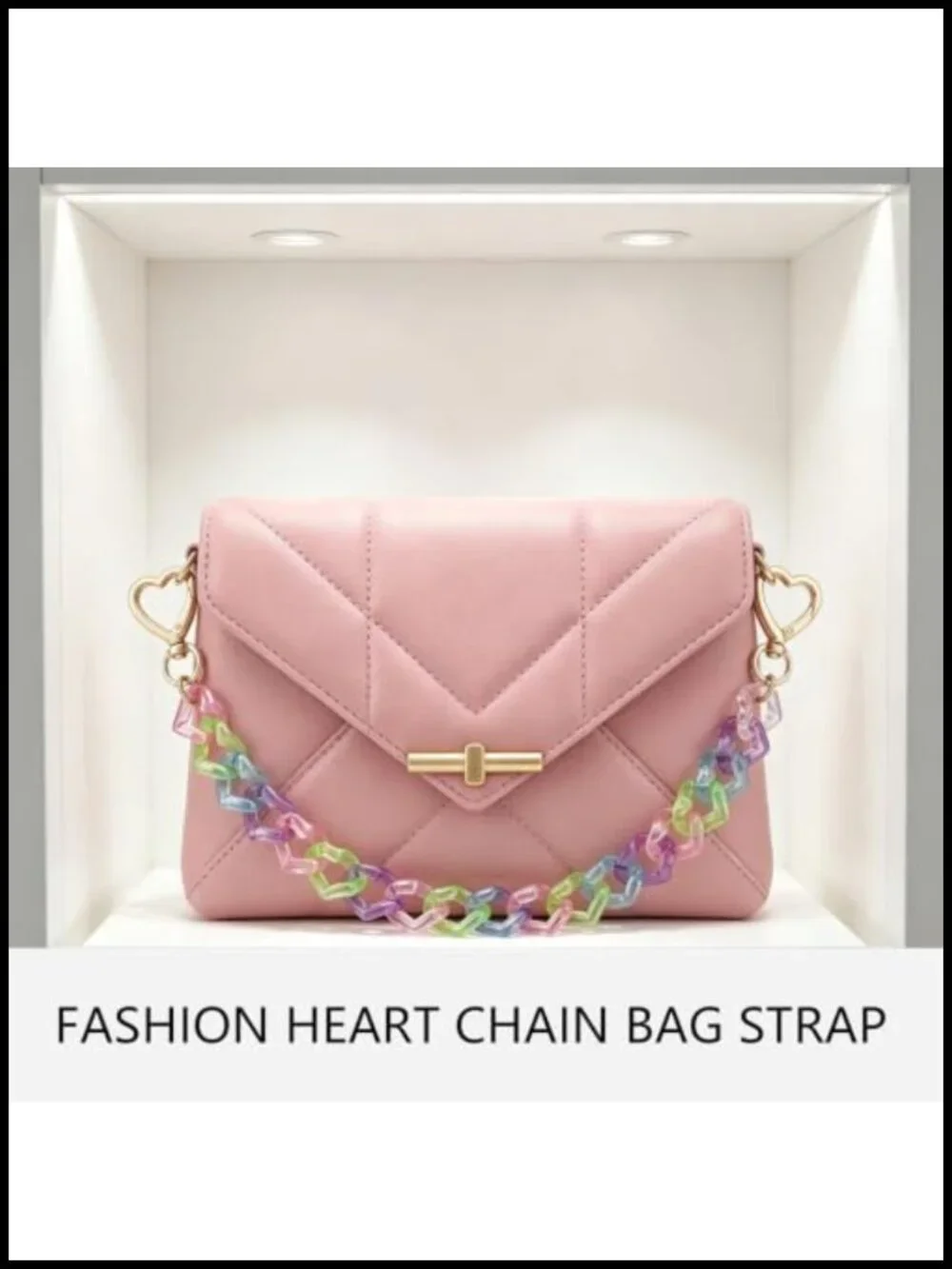 Acrylic Purse Chain Strap with Heart Bag Charm Detachable Extender